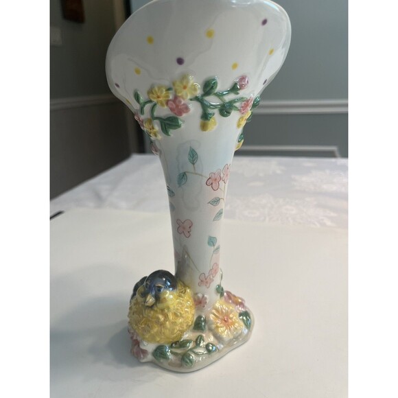A Birds Flight Goldfinch Floral Iridescent Ceramic Vase - Picture 2 of 14